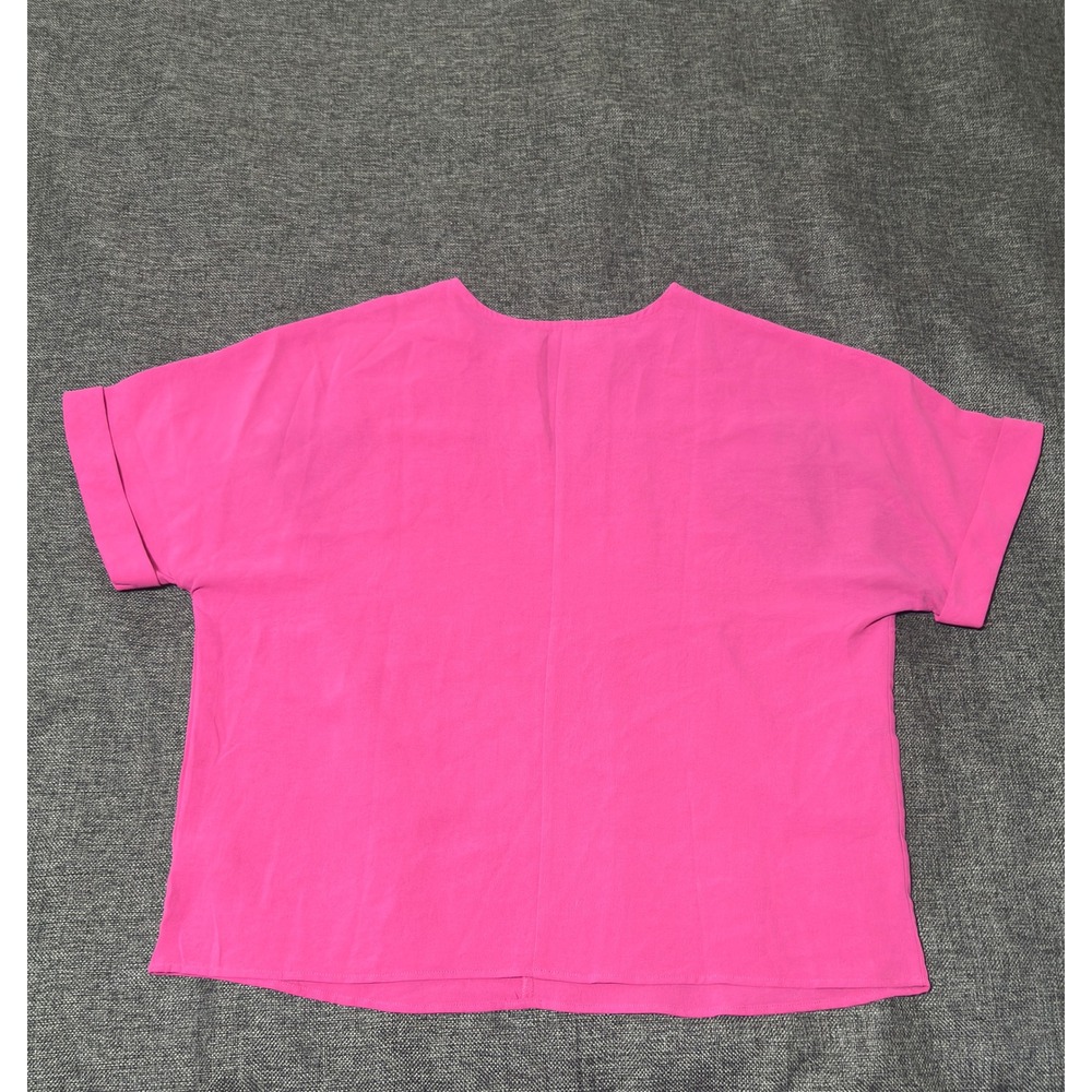 Greathe Women's XL Short Sleeve V-Neck Blouse Pink Solid Casual
